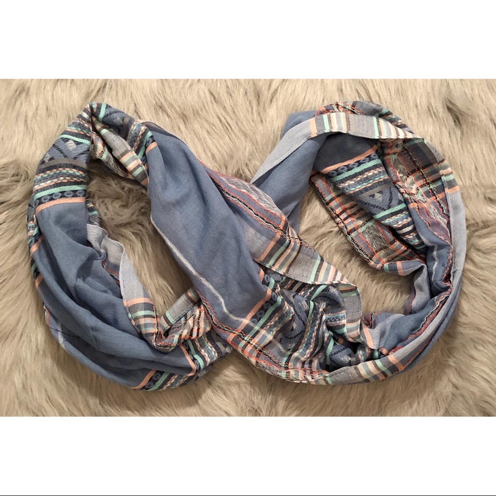 Light Weight Blue/ White/ Coral Infinity Scarf
